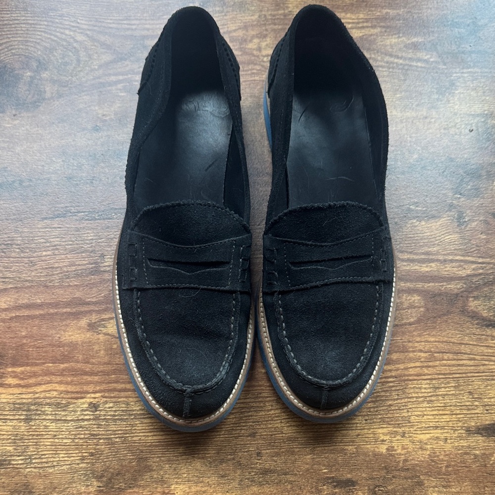Italian Shoemakers Black Suede Penny Moccasins